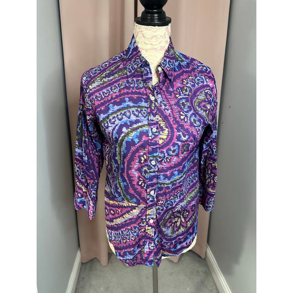 EUC Lauren Ralph Lauren Purple Paisley Print Button Up Shirt Petite Medium MP